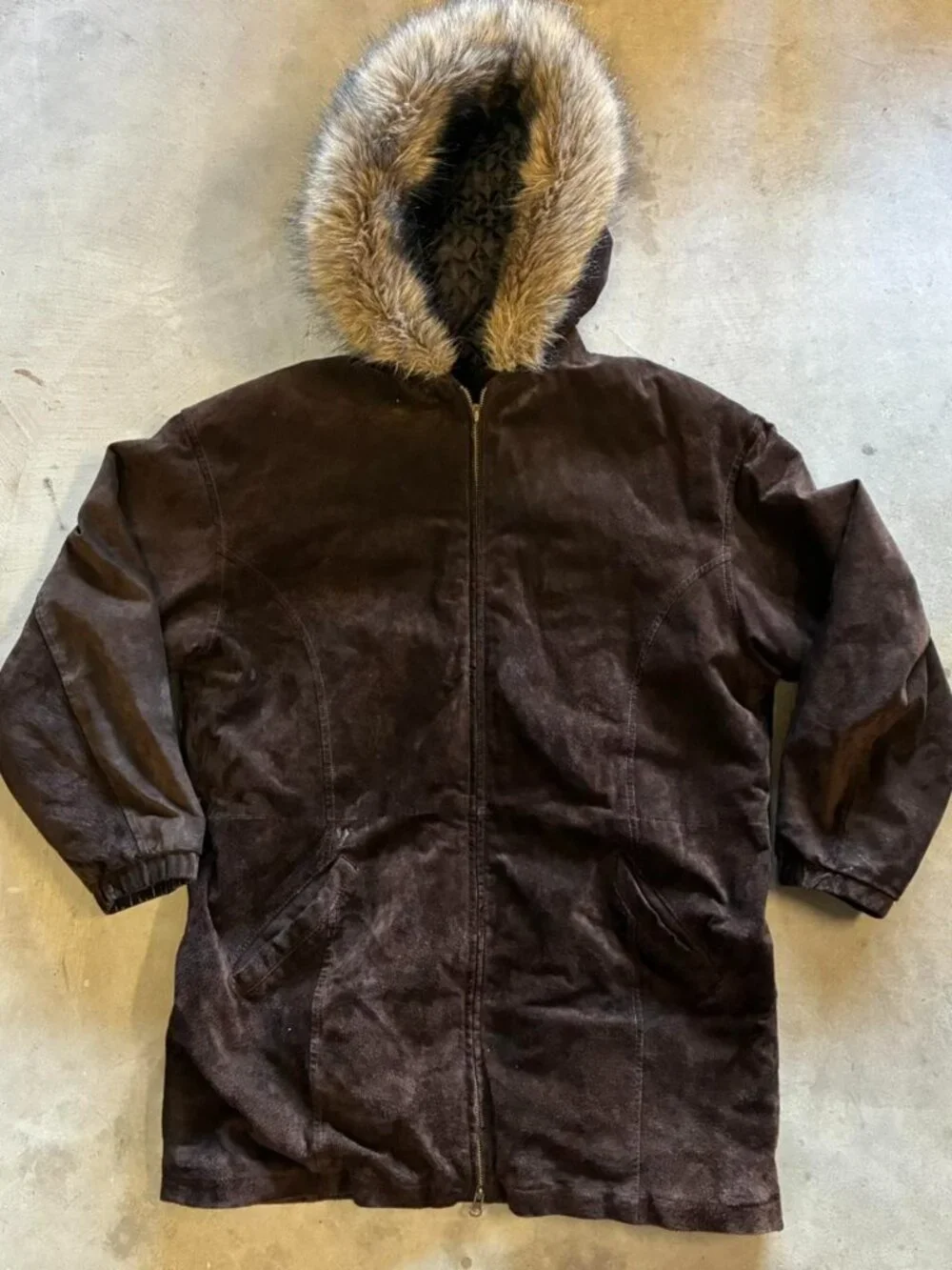 Crazy long Wilson’s leather y2k Fur hooded leather Jacket, insane piece and vint